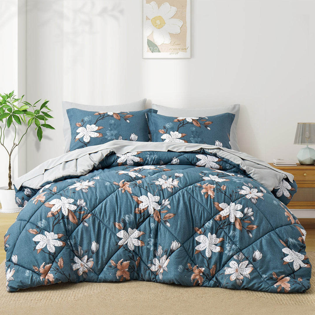 Bed in a Bag 7-Piece Printed Comforter Set-All Season Bedding Sets with Comforter, Pillow Shams, Flat Sheet, Fitted Image 7