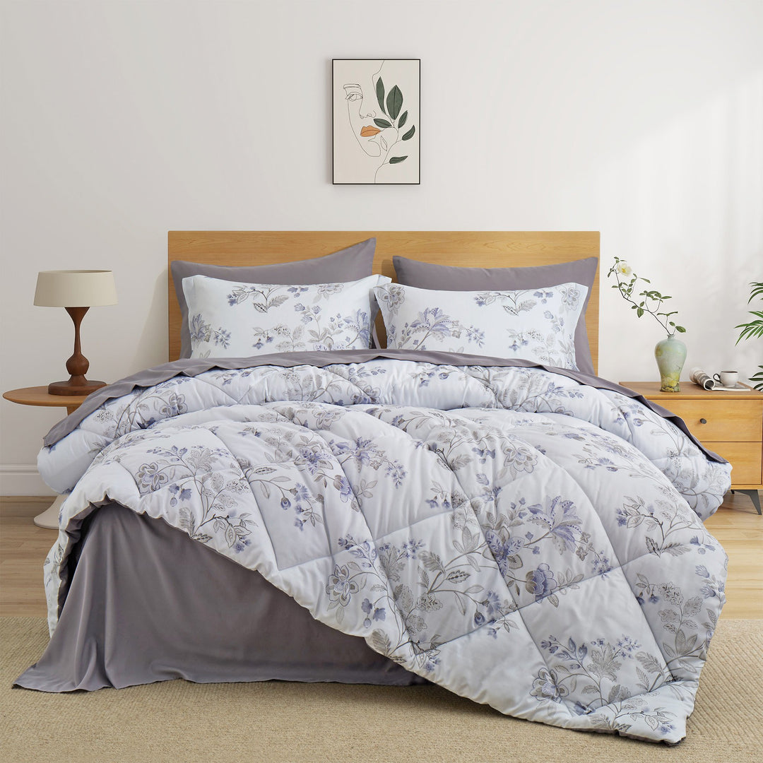 Bed in a Bag 7-Piece Printed Comforter Set-All Season Bedding Sets with Comforter, Pillow Shams, Flat Sheet, Fitted Image 10