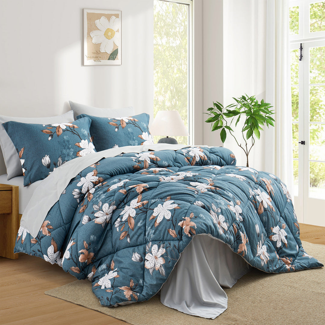 Bed in a Bag 7-Piece Printed Comforter Set-All Season Bedding Sets with Comforter, Pillow Shams, Flat Sheet, Fitted Image 8