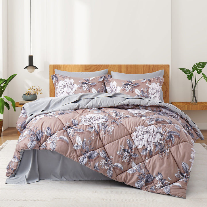 Bed in a Bag 7-Piece Printed Comforter Set-All Season Bedding Sets with Comforter, Pillow Shams, Flat Sheet, Fitted Image 1