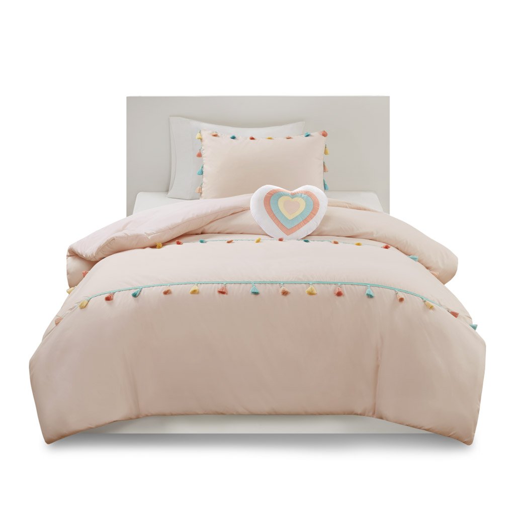 Gracie Mills Xylon Solid Tassel Comforter Set with Heart-Shaped Throw Pillow - GRACE-11782 Image 5