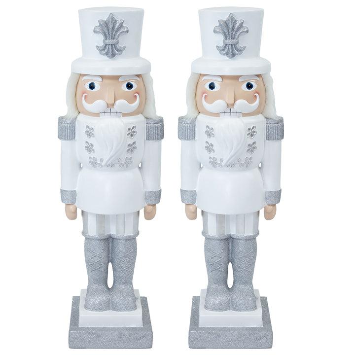 Sunnydaze Sterling the Silver Christmas Nutcracker - 37" H - Set of 2 Image 1