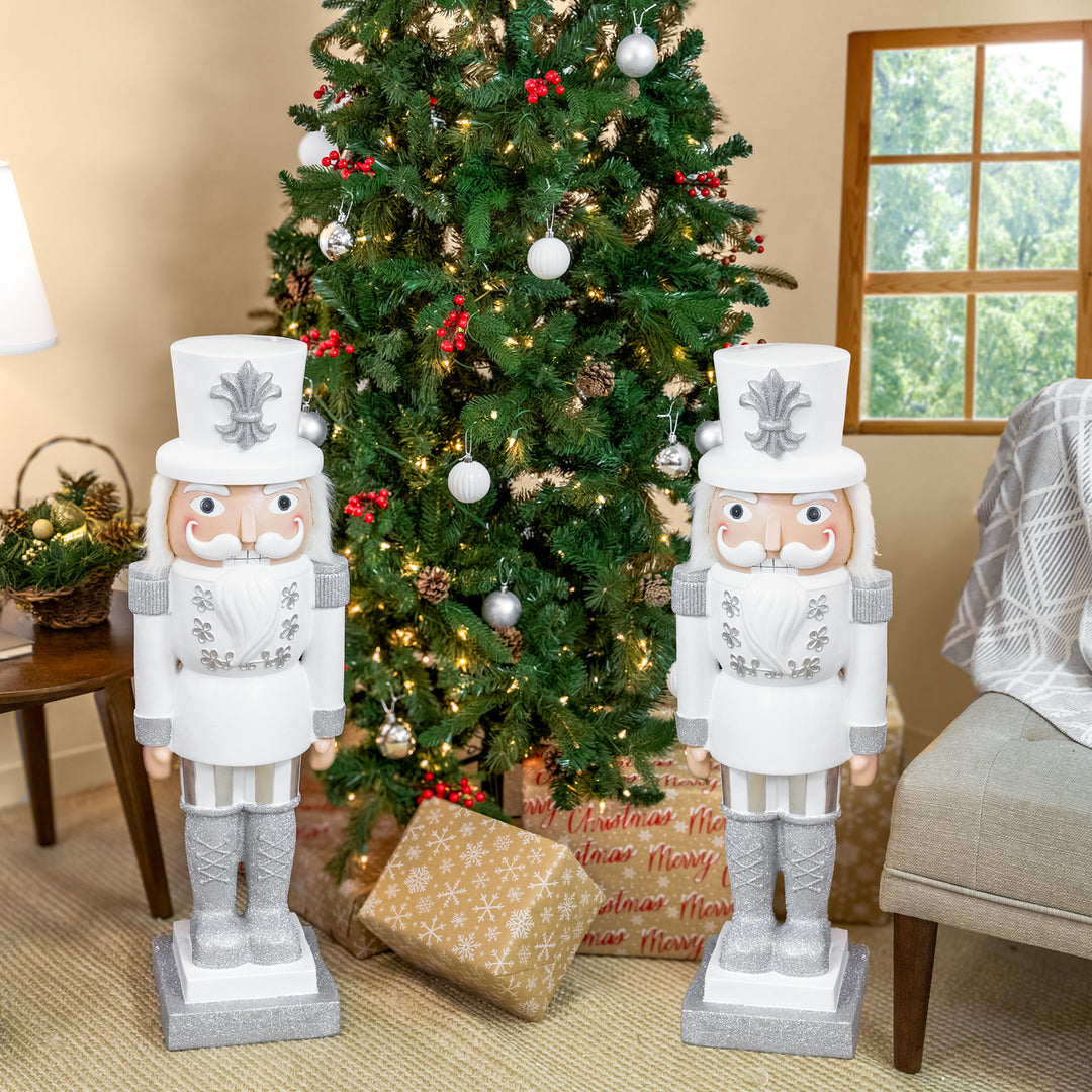 Sunnydaze Sterling the Silver Christmas Nutcracker - 37" H - Set of 2 Image 3