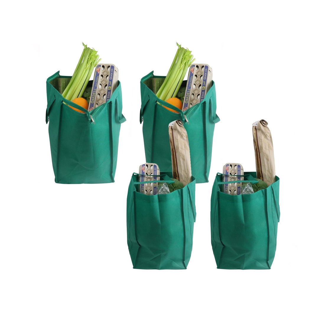 Environment Friendly Reusable Green Grocery Bags, 2 Insulated, 2 Non-Insulated (Set of 4) Image 1