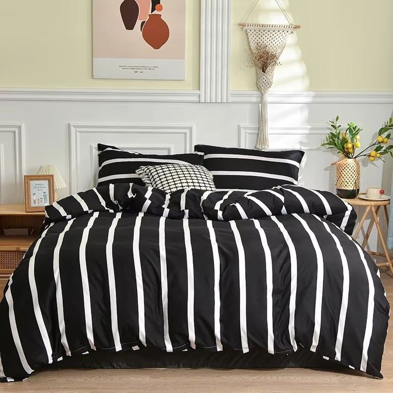 Black and White Bedding Set Queen/King Comforter with Duvet Cover Pillowcase Image 1