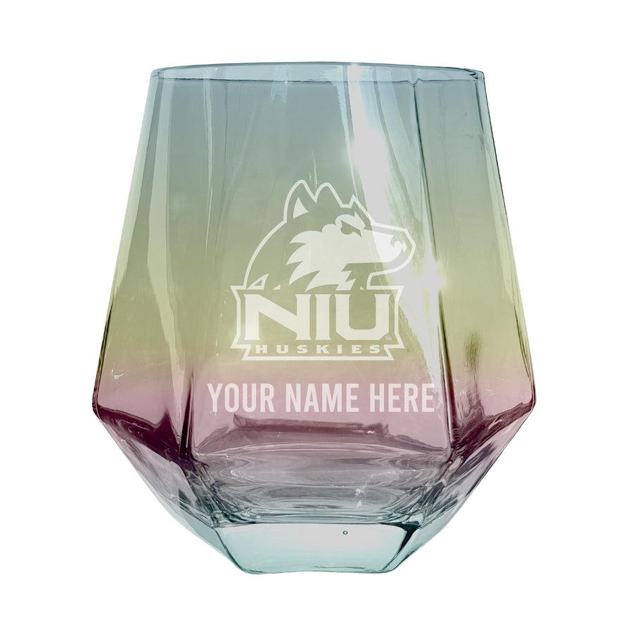 Northern Illinois Huskies Customizable Stemless Diamond Wine Glass Engraved 10 oz Officially Licensed Collegiate Product Image 1