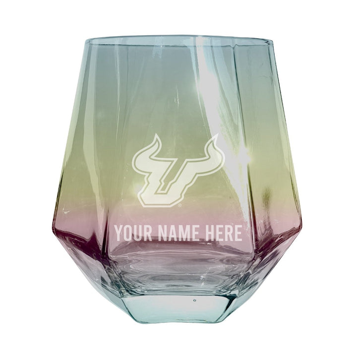 South Florida Bulls Customizable Stemless Diamond Wine Glass Engraved 10 oz Officially Licensed Collegiate Product Image 1