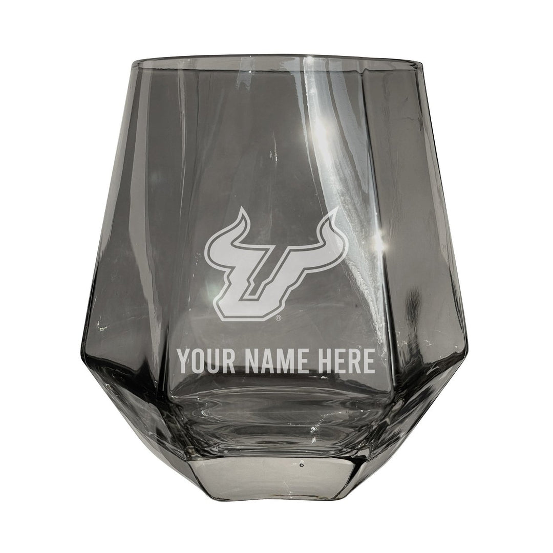 South Florida Bulls Customizable Stemless Diamond Wine Glass Engraved 10 oz Officially Licensed Collegiate Product Image 1