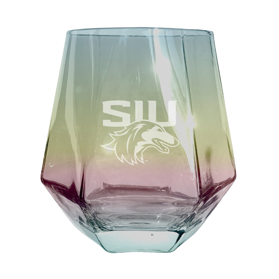 Southern Illinois Salukis Customizable Stemless Diamond Wine Glass Engraved 10 oz Officially Licensed Collegiate Product Image 1