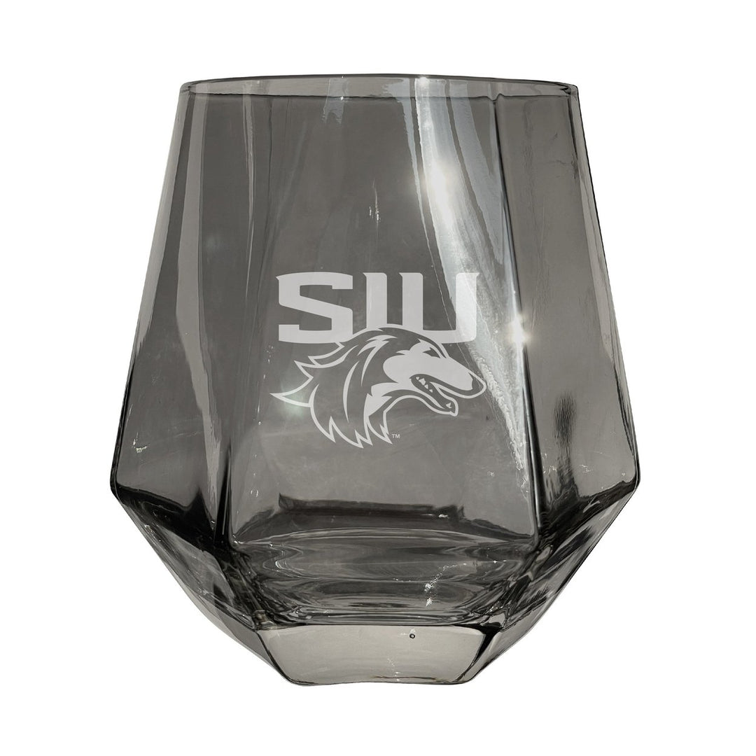 Southern Illinois Salukis Customizable Stemless Diamond Wine Glass Engraved 10 oz Officially Licensed Collegiate Product Image 1