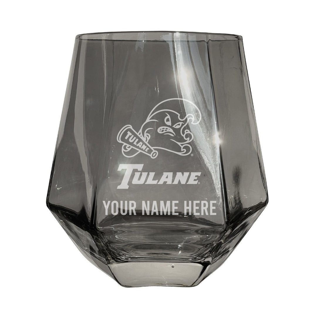 Tulane University Green Wave Customizable Stemless Diamond Wine Glass Engraved 10 oz Officially Licensed Collegiate Image 1