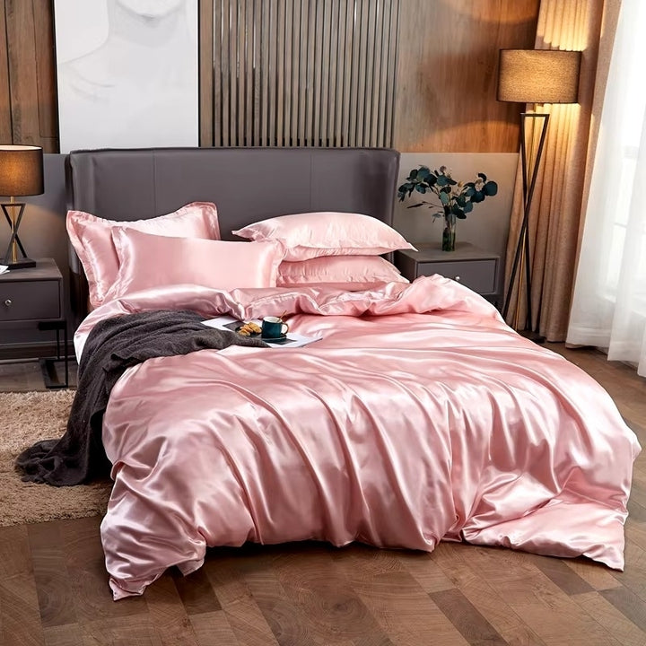 Solid Color Luxury Rayon Satin Bedding Set - Twin/Queen/King 2pcs/3pcs/4pcs Image 2