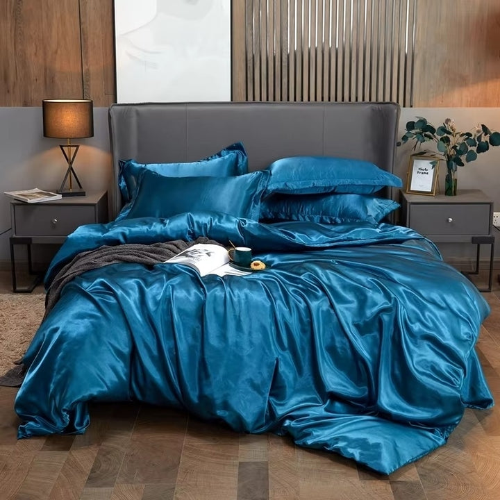 Solid Color Luxury Rayon Satin Bedding Set - Twin/Queen/King 2pcs/3pcs/4pcs Image 6