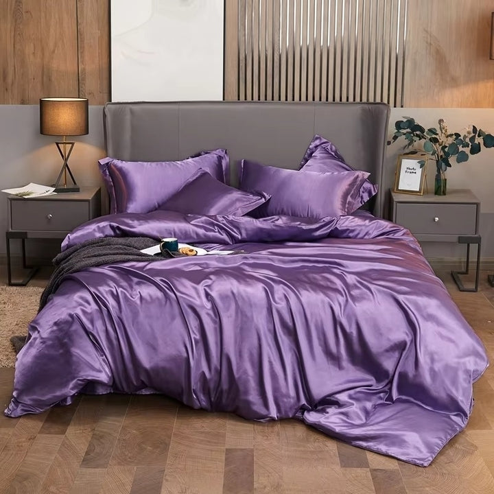 Solid Color Luxury Rayon Satin Bedding Set - Twin/Queen/King 2pcs/3pcs/4pcs Image 9