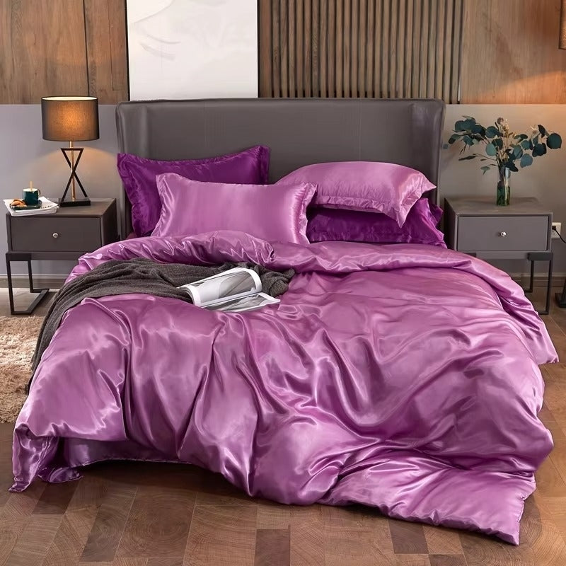 Solid Color Luxury Rayon Satin Bedding Set - Twin/Queen/King 2pcs/3pcs/4pcs Image 10