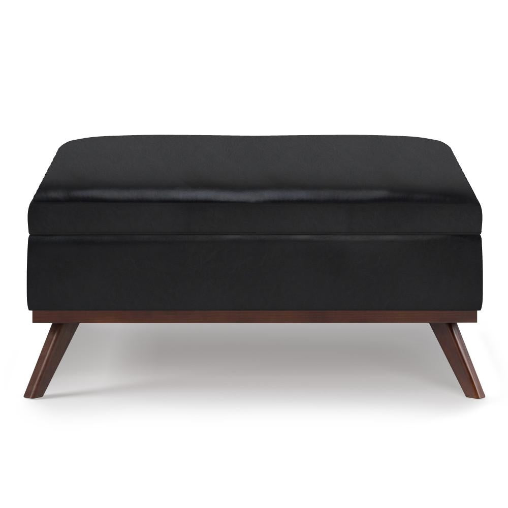 Owen Medium Square Ottoman Coffee Table Vegan Leather Storage Mid Century 36" Image 8