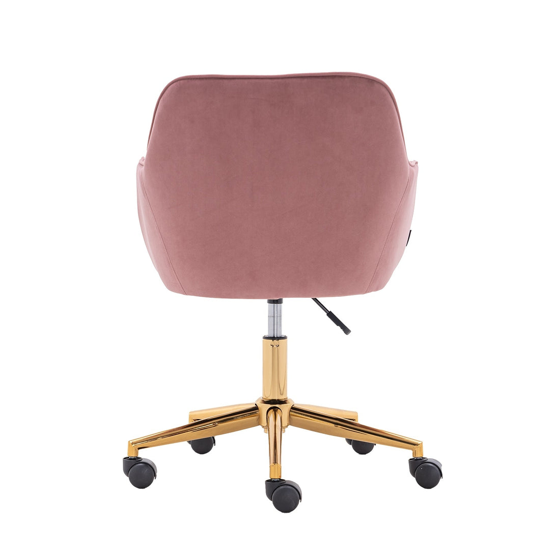 Modern Velvet Fabric Adjustable Height 360 Revolving Home Office Chair with Gold Metal Legs and Universal Wheels Pink Image 8