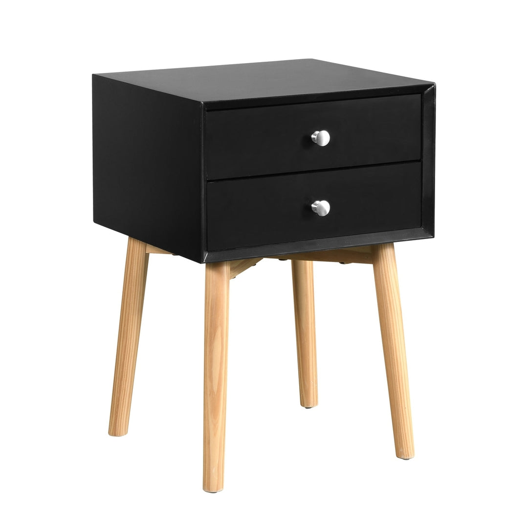 Mid-Century Modern Side Table with 2 Drawers, Rubber Wood Legs, Stylish Bedside Table Storage Cabinet for Bedroom and Image 4