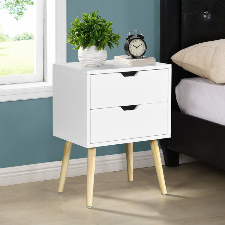 Mid-Century Modern Side Table with 2 Drawers, Rubber Wood Legs, Stylish Storage Cabinet for Bedroom or Living Room, Image 1