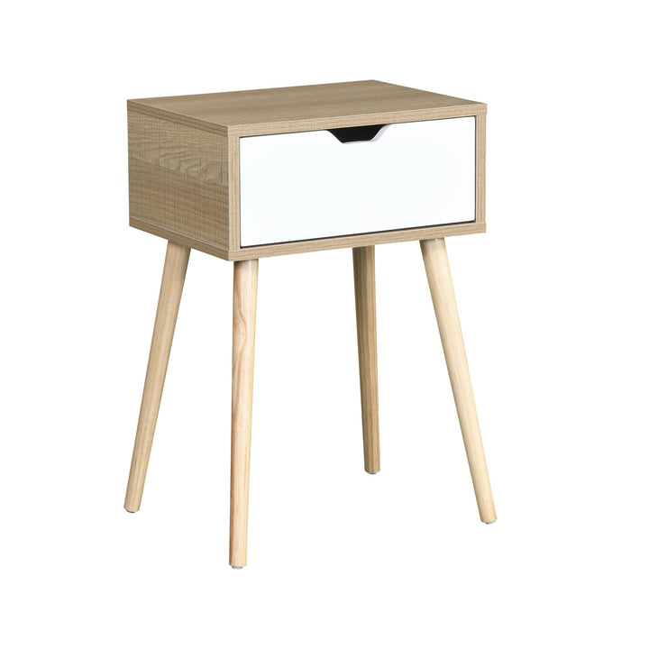 Mid-Century Modern Side Table with Drawer, Rubber Wood Legs, Storage Cabinet for Bedroom and Living Room Furniture, Image 3