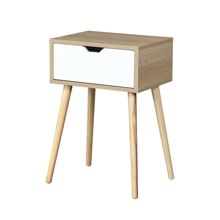 Mid-Century Modern Side Table with Drawer, Rubber Wood Legs, Storage Cabinet for Bedroom and Living Room Furniture, Image 4