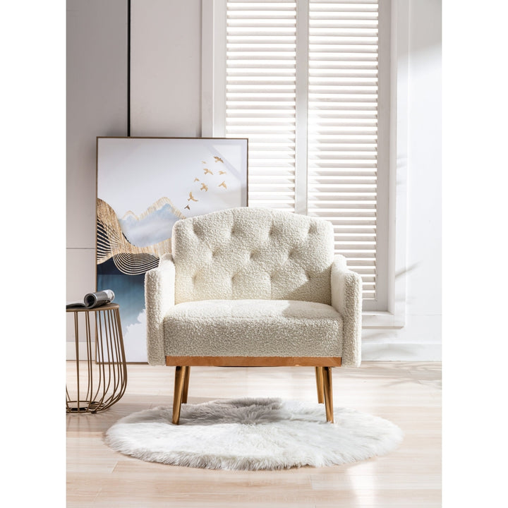 Modern Accent Chair with Arms - Tufted Decorative Fabric Upholstered Armchair, Stylish Gold Metal Legs for Living Room Image 1