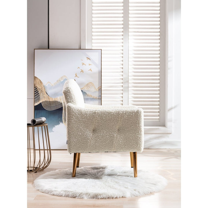 Modern Accent Chair with Arms - Tufted Decorative Fabric Upholstered Armchair, Stylish Gold Metal Legs for Living Room Image 6