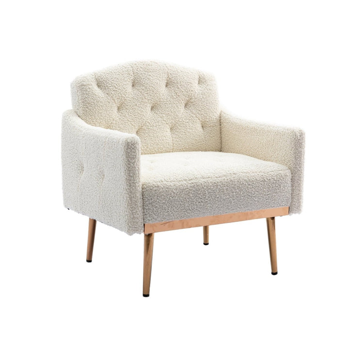 Modern Accent Chair with Arms - Tufted Decorative Fabric Upholstered Armchair, Stylish Gold Metal Legs for Living Room Image 7