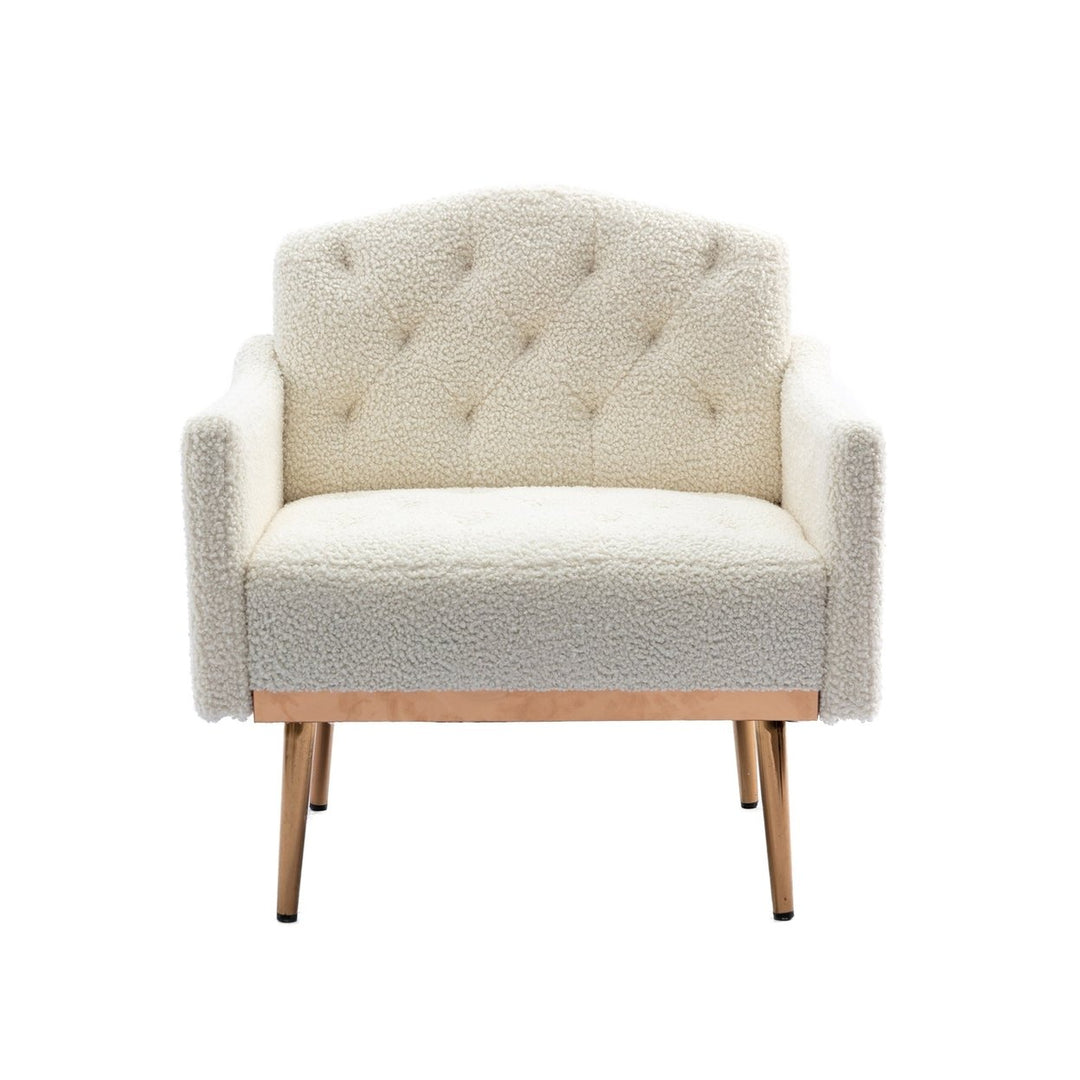 Modern Accent Chair with Arms - Tufted Decorative Fabric Upholstered Armchair, Stylish Gold Metal Legs for Living Room Image 8