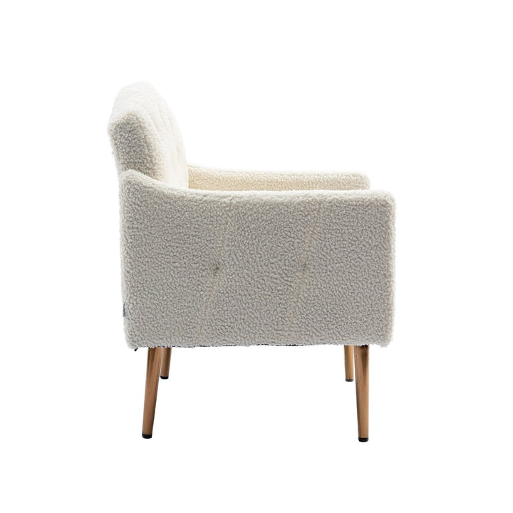 Modern Accent Chair with Arms - Tufted Decorative Fabric Upholstered Armchair, Stylish Gold Metal Legs for Living Room Image 10