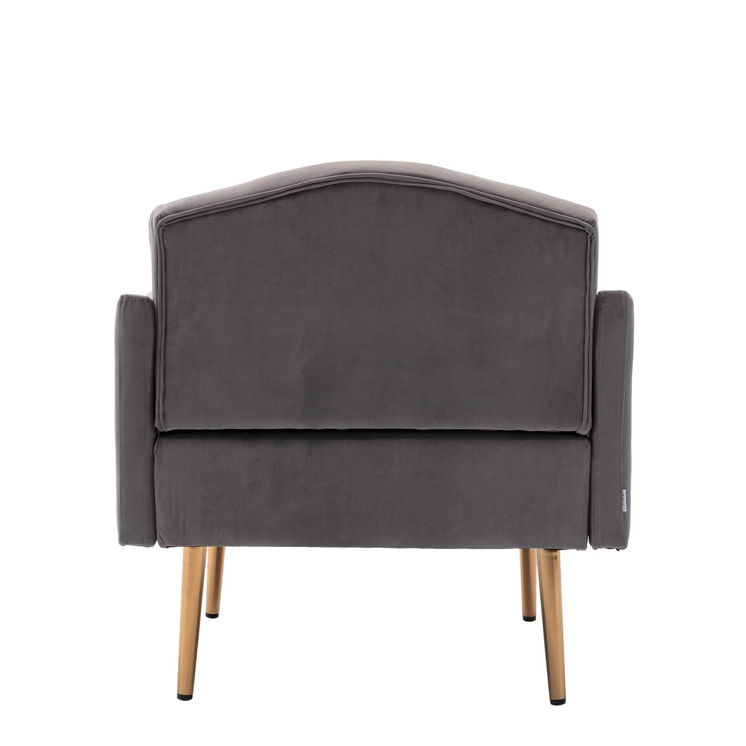 Modern Accent Chair with Arms  Tufted Decorative Fabric Armchair, Upholstered Reading Chair with Gold Metal Legs  Gray Image 9