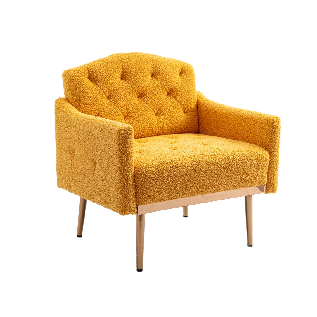 Modern Accent Chair with Arms, Tufted Fabric Upholstered Armchair, Decorative Reading Chair with Gold Metal Legs Image 6