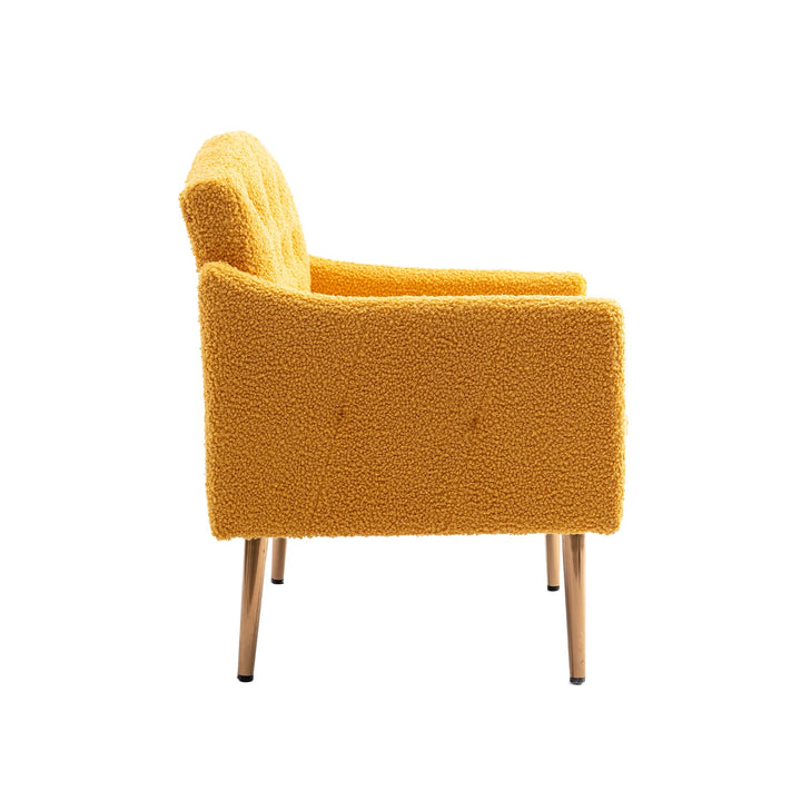 Modern Accent Chair with Arms, Tufted Fabric Upholstered Armchair, Decorative Reading Chair with Gold Metal Legs Image 7