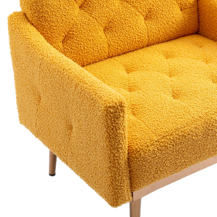 Modern Accent Chair with Arms, Tufted Fabric Upholstered Armchair, Decorative Reading Chair with Gold Metal Legs Image 11