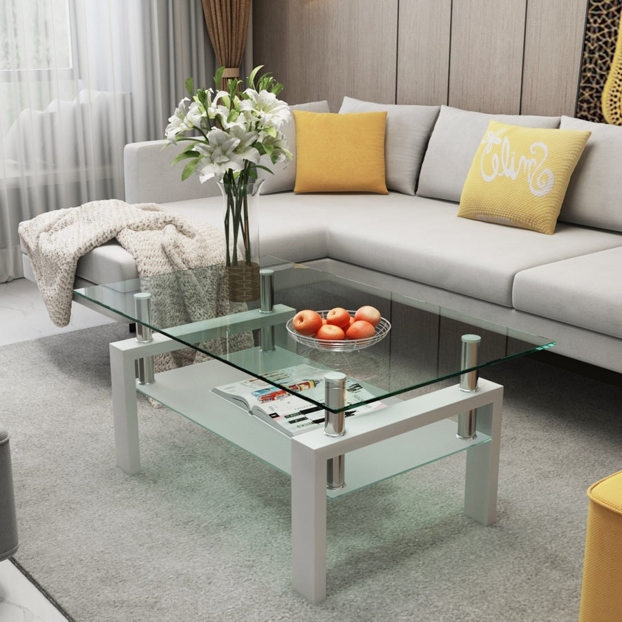 Modern Clear White Coffee Table - Stylish Center Table for Living Room, Contemporary Side Table Furniture Image 1