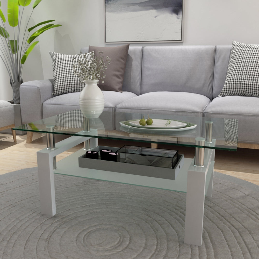 Modern Clear White Coffee Table - Stylish Center Table for Living Room, Contemporary Side Table Furniture Image 2