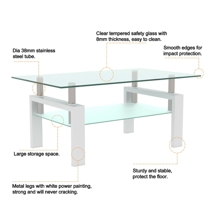 Modern Clear White Coffee Table - Stylish Center Table for Living Room, Contemporary Side Table Furniture Image 7