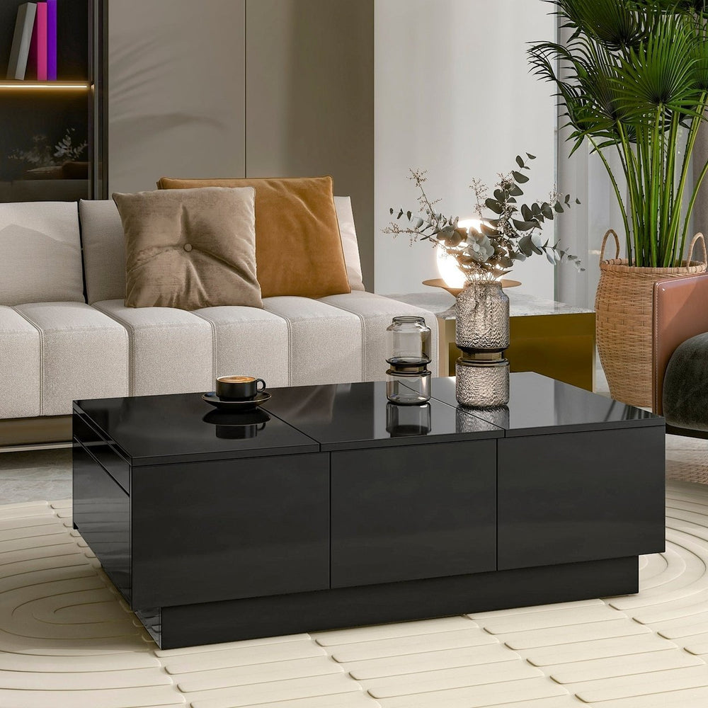 Modern Coffee Table with Hidden Storage Compartments, Extendable Design, 2 Drawers, High-Gloss Finish, Sliding Top, Image 2