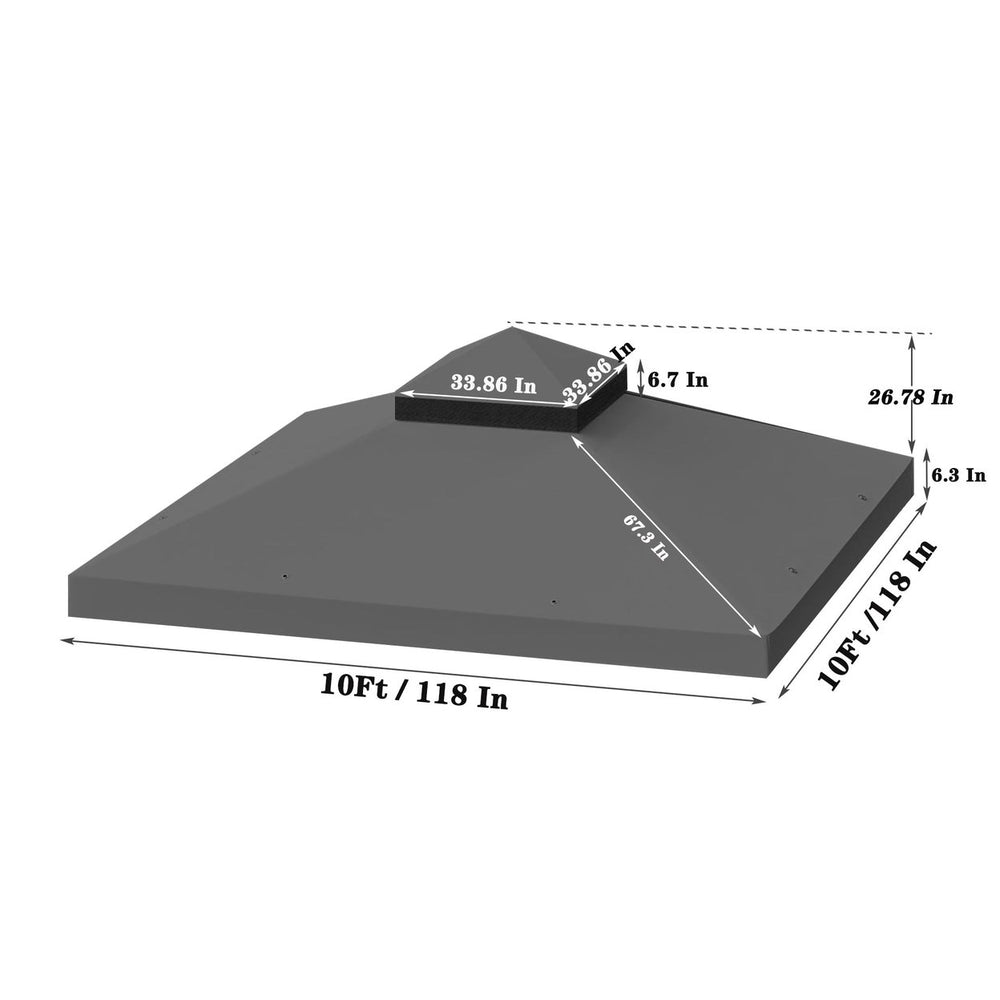 10x10 Ft Outdoor Patio Gazebo Replacement Canopy, Double Tiered Tent Roof Cover - Frame Not Included Image 2