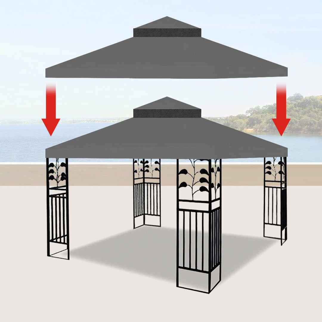 10x10 Ft Outdoor Patio Gazebo Replacement Canopy, Double Tiered Tent Roof Cover - Frame Not Included Image 3