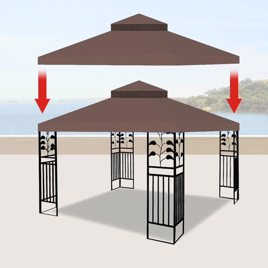 10x10 Ft Outdoor Patio Gazebo Replacement Canopy - Double Tiered Tent Roof Cover (Frame Not Included) Image 3