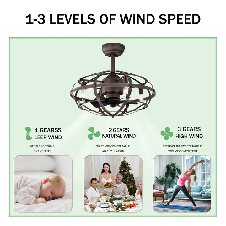 Modern Enclosed Ceiling Fan with Remote Control, Bladeless Indoor Light Kit in Rust Red - Stylish Industrial Design Image 11