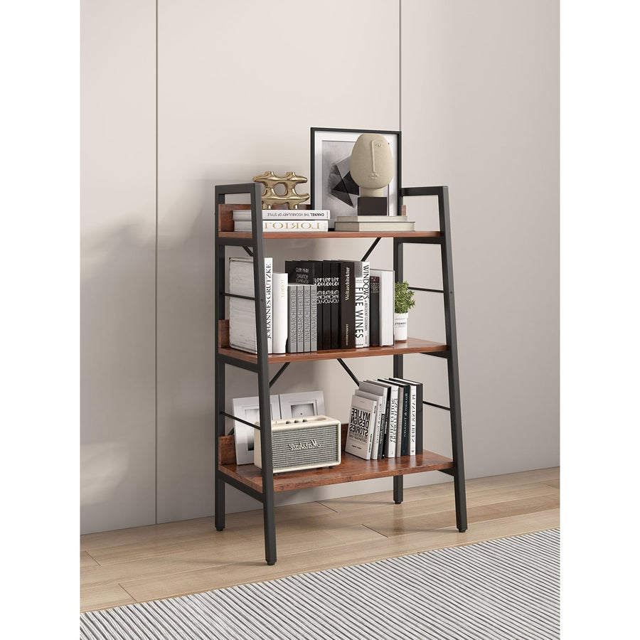 3-Layer Display Bookshelf - H Ladder Shelf Storage Unit with Metal Frame - Versatile Rack for Home or Office - 1 PC per Image 1