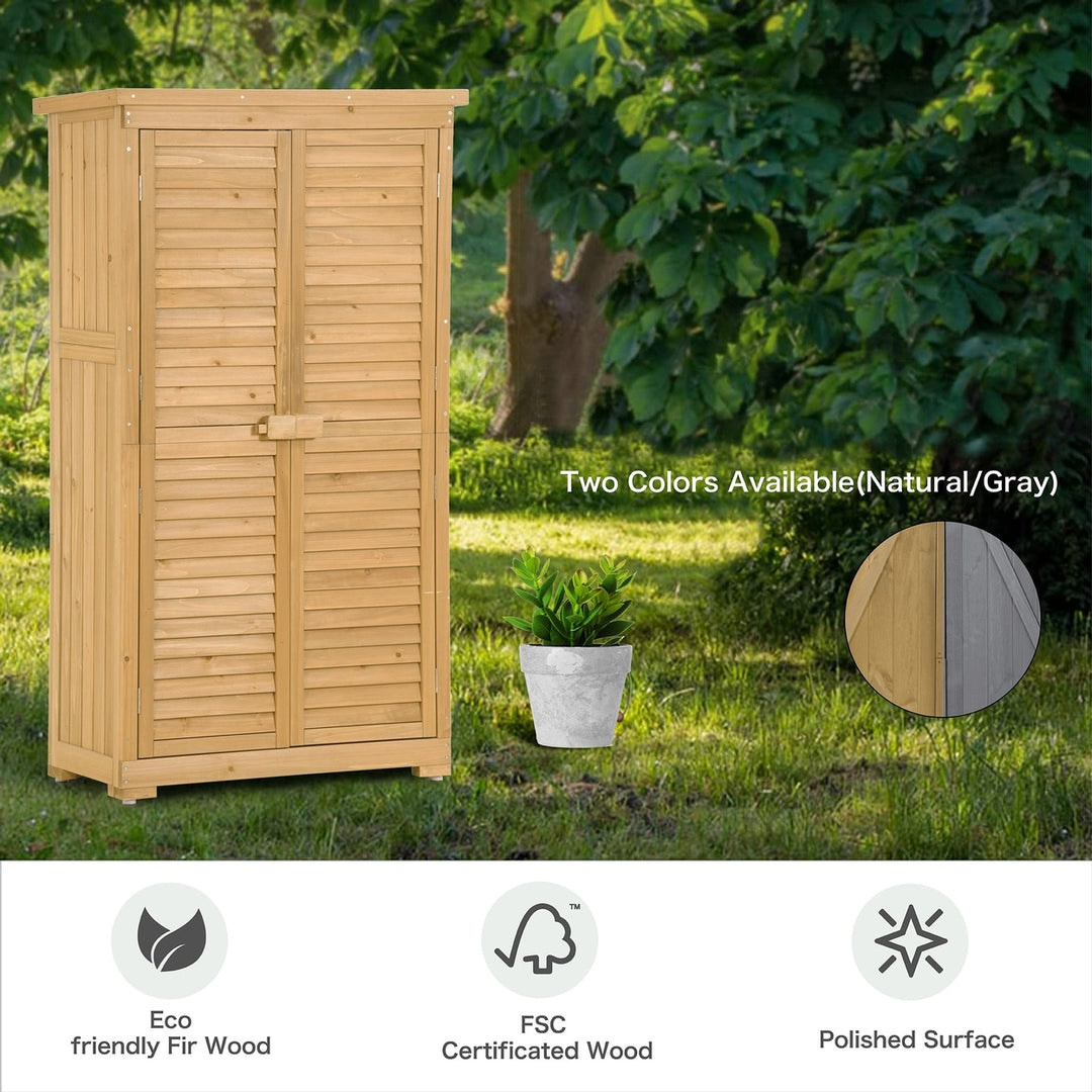 3-Tier Wooden Garden Shed - Outdoor Storage Cabinet, Patio Organizer with Natural Fir Wood, Shutter Design, Lockable Image 6