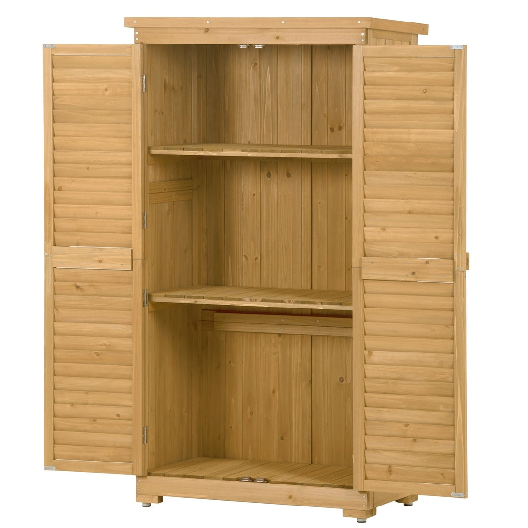 3-Tier Wooden Garden Shed - Outdoor Storage Cabinet, Patio Organizer with Natural Fir Wood, Shutter Design, Lockable Image 7