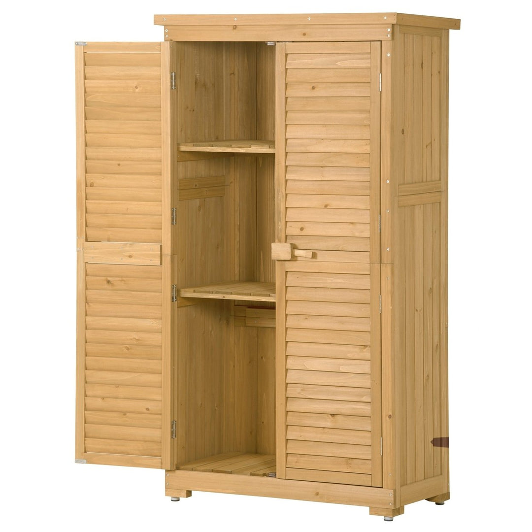 3-Tier Wooden Garden Shed - Outdoor Storage Cabinet, Patio Organizer with Natural Fir Wood, Shutter Design, Lockable Image 8