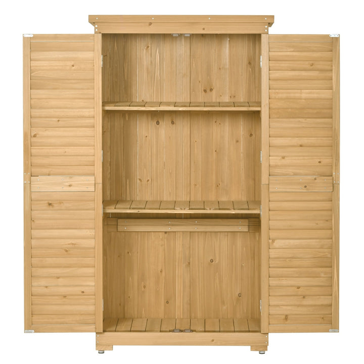 3-Tier Wooden Garden Shed - Outdoor Storage Cabinet, Patio Organizer with Natural Fir Wood, Shutter Design, Lockable Image 9