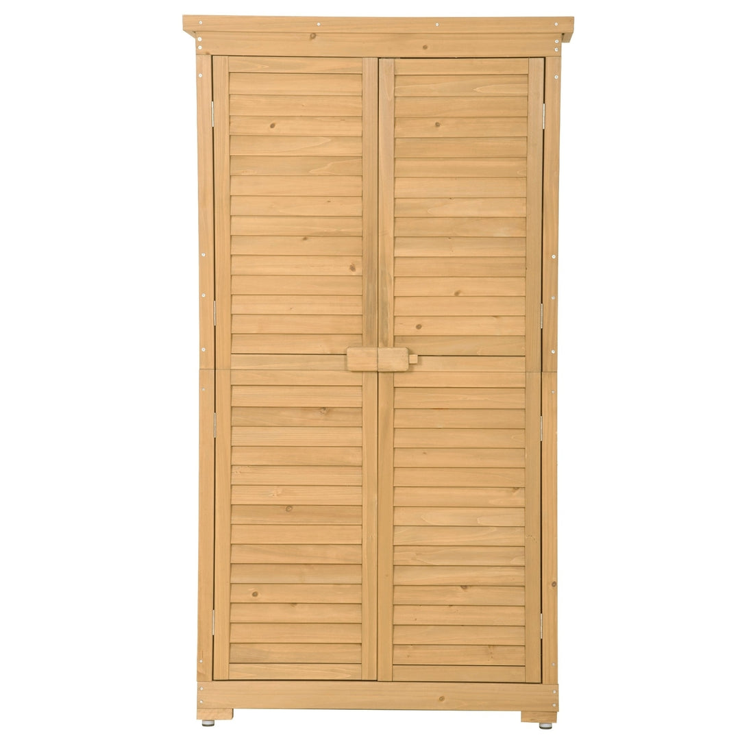 3-Tier Wooden Garden Shed - Outdoor Storage Cabinet, Patio Organizer with Natural Fir Wood, Shutter Design, Lockable Image 11