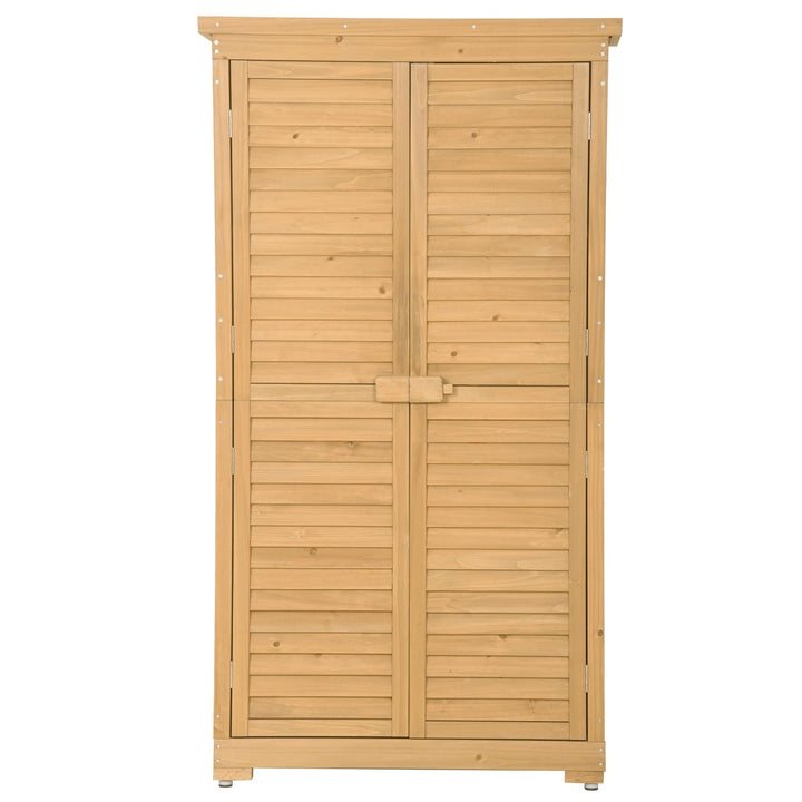 3-Tier Wooden Garden Shed - Outdoor Storage Cabinet, Patio Organizer with Natural Fir Wood, Shutter Design, Lockable Image 11