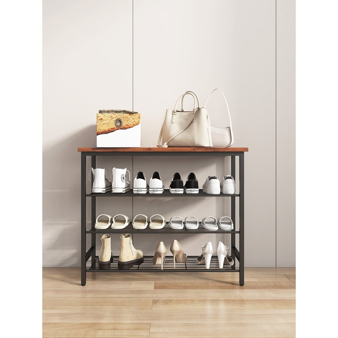 4-Tier Metal Shoe Rack - Modern Multifunctional Storage Shelf with MDF Top Board, Space-Saving Organizer for Home or Image 1